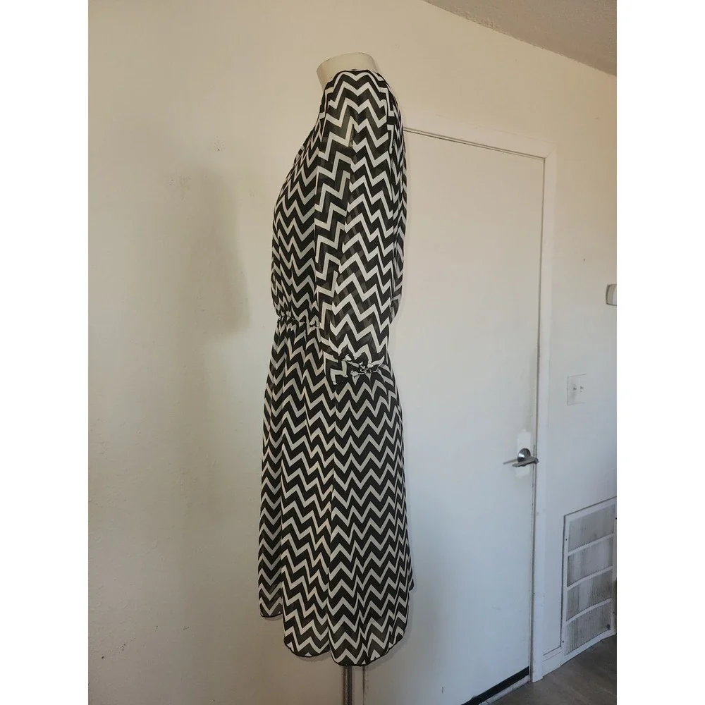 Espresso‎ Womens Chevron Print Dress Black White 3/4 Sleeve Elastic Waist M
